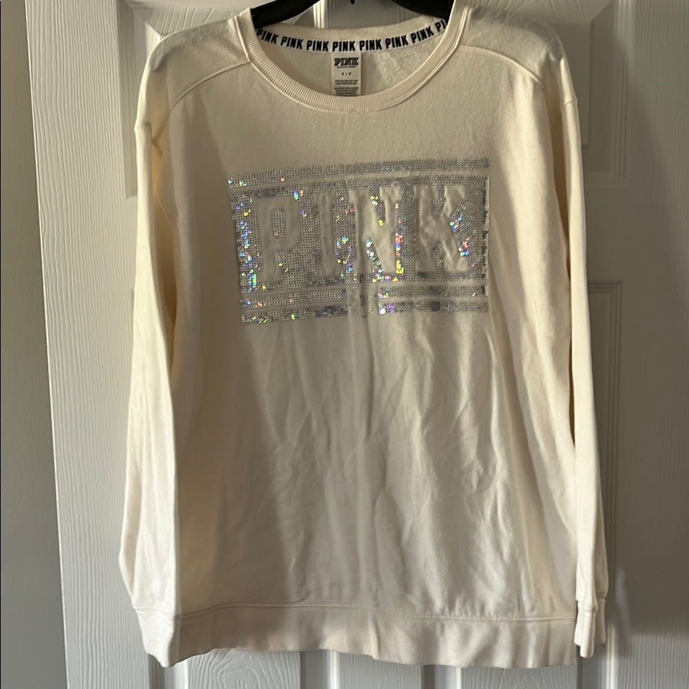 Victoria's Secret PINK Cream Sequin Sweatshirt